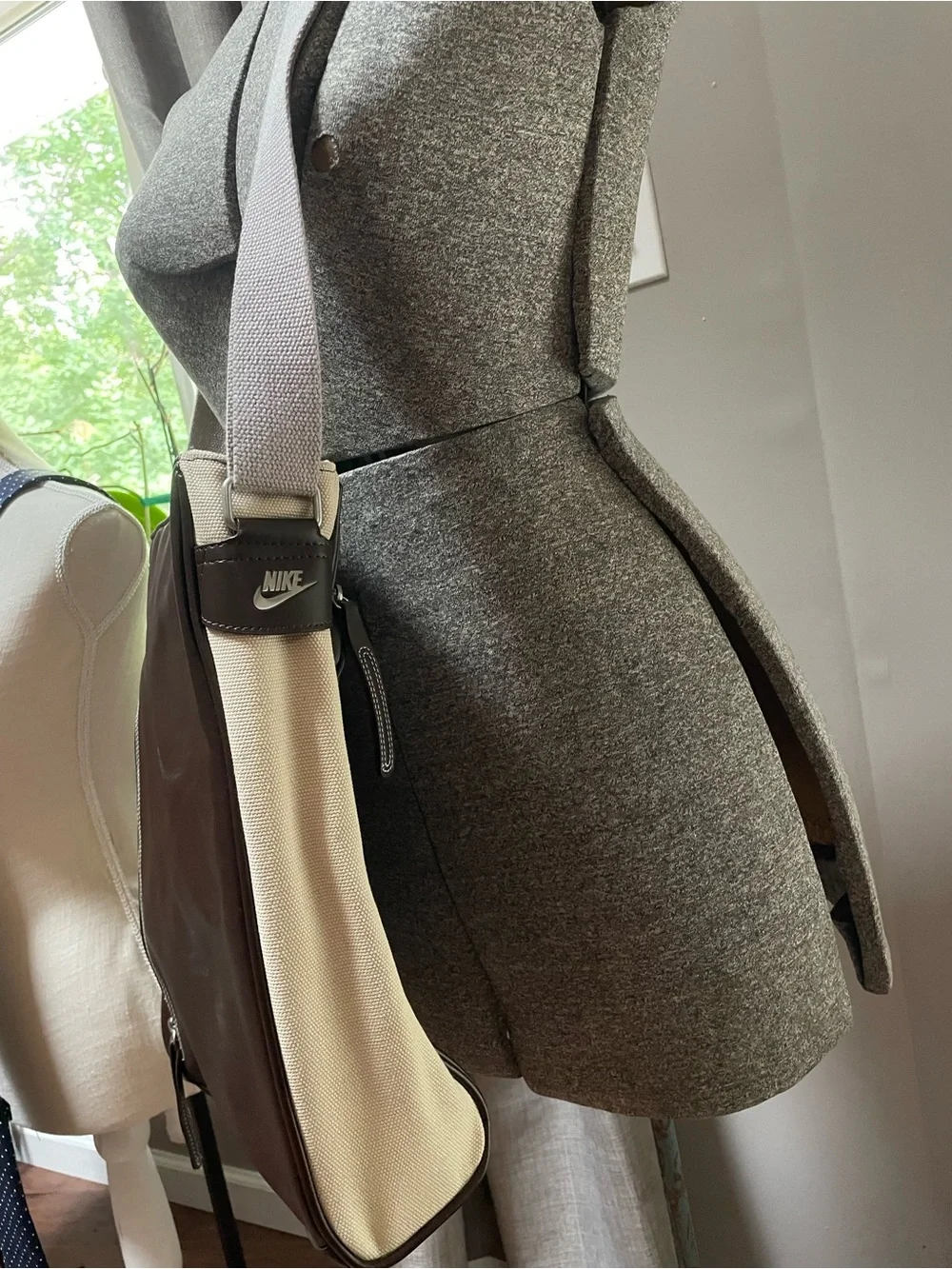 Nike Brown Leather-Style Messenger Crossbody Bag